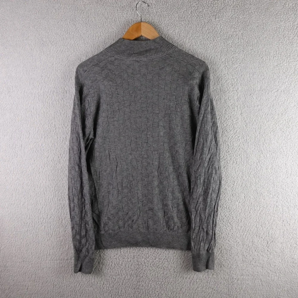 Robert Graham Mens Grey Cable Knit Quarter Zip Wool Blend Sweater Size‎ M